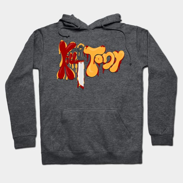 Kill Tony Bubble Logo With a Knife in Red & Yellow Theme (Black) Hoodie by Ina